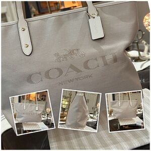 COACH Horse & Carriage Jacquard City Tote w/Leather Trim in Chalk, NWOT